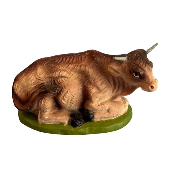 Midcentury Paper Mache Cow Figurine Brown Green 4.5 Inch Handmade Japan - Picture 5 of 6